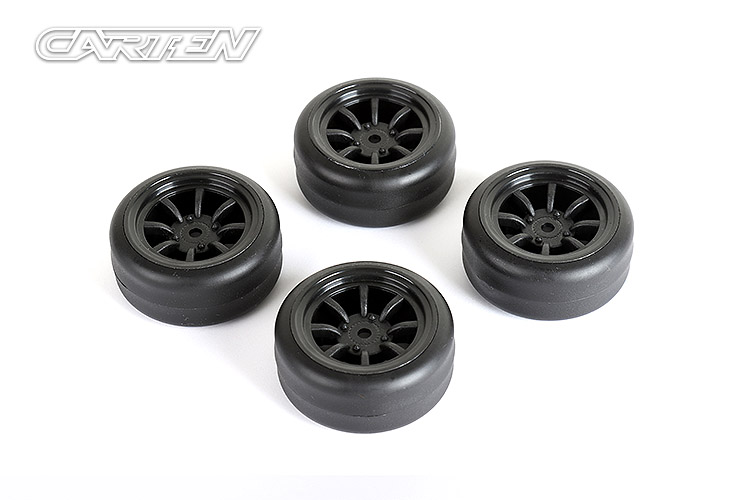 NBA328 M-Drift Tires+Wheels 8 Spoke Black +1mm (4PCS)