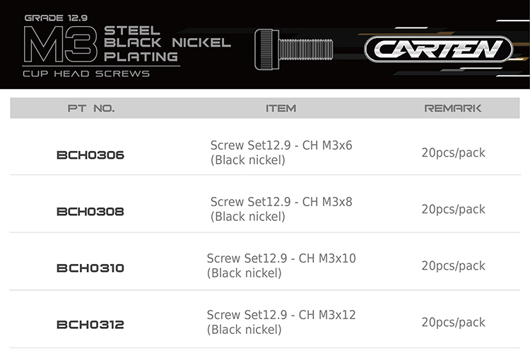 M3 CUP HEAD SCREWS STEEL BLACK NICKEL PLATING
